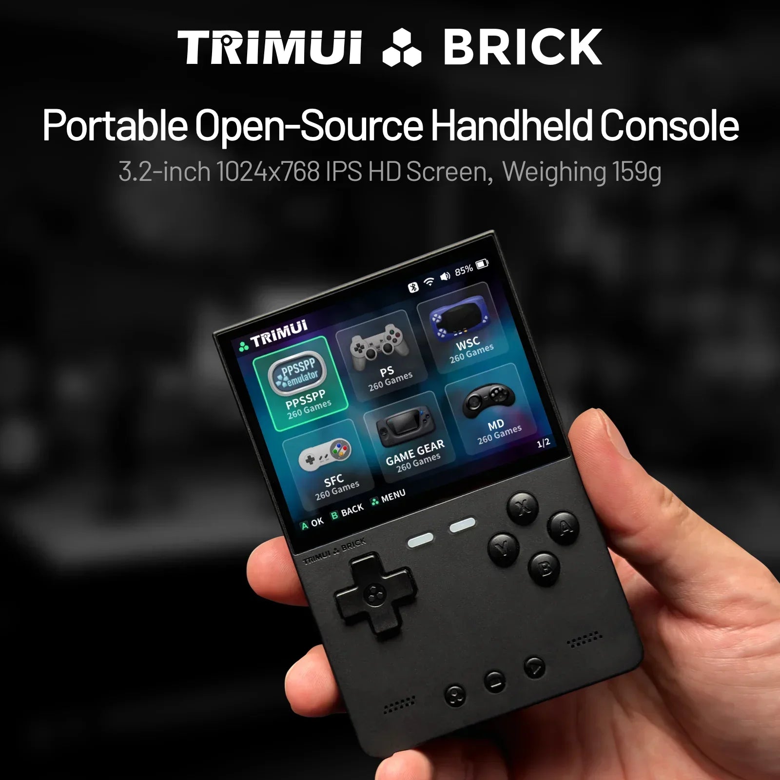 Console Vídeo Game Portátil TRIMUI Brick Hammer - 64GB, 128GB ou 256GB